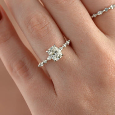 2.5 CT Elongated Cushion Moissanite Ring Marquise and Round Diamond Pave Set Lab Grown Diamond Ring Cushion Engagement Ring 14K Gold Ring.