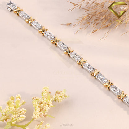 Round Diamond Link Bracelet, X Wrap Design, Solid Gold, Lab Grown Diamond or Moissanite