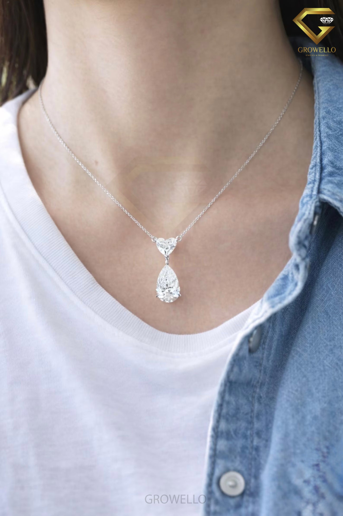5 CT Pear & Heart Diamond Drop Necklace, Elegant Dangle Pendant, Solid Gold, IGI Lab Diamond/Moissanite