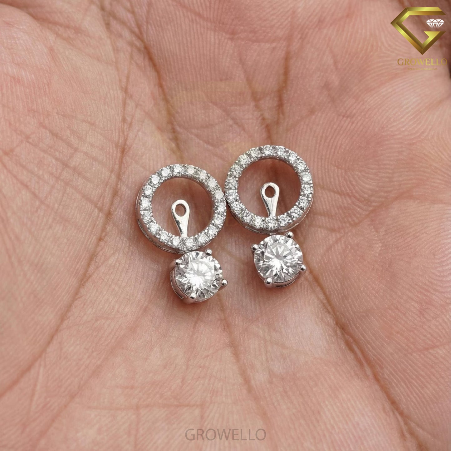 1 CT Round Convertible Earrings, 3 Way Halo Jacket, Solid Gold, IGI Lab Diamond/Moissanite