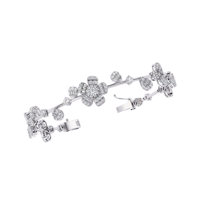 Floral Cluster Tennis Bracelet | Blossom Design with Pear & Marquise Petals | Lab-Grown Diamond/Moissanite | Solid Gold or Platinum | Elegant Gift