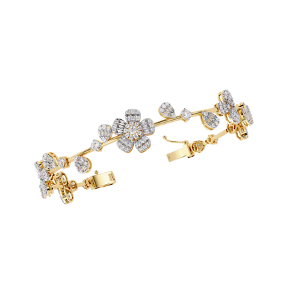 Floral Cluster Tennis Bracelet | Blossom Design with Pear & Marquise Petals | Lab-Grown Diamond/Moissanite | Solid Gold or Platinum | Elegant Gift