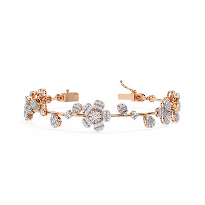 Floral Cluster Tennis Bracelet | Blossom Design with Pear & Marquise Petals | Lab-Grown Diamond/Moissanite | Solid Gold or Platinum | Elegant Gift