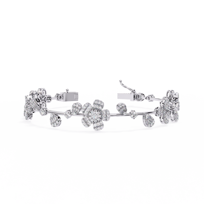Floral Cluster Tennis Bracelet | Blossom Design with Pear & Marquise Petals | Lab-Grown Diamond/Moissanite | Solid Gold or Platinum | Elegant Gift