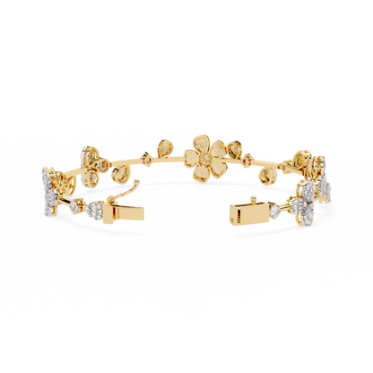 Floral Cluster Tennis Bracelet | Blossom Design with Pear & Marquise Petals | Lab-Grown Diamond/Moissanite | Solid Gold or Platinum | Elegant Gift