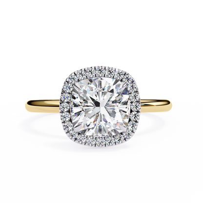 Cushion Halo Engagement Ring | Micro-Pavé Cushion Frame, Slim Band | Moissanite or Lab-Grown Diamond | Solid Gold or Platinum