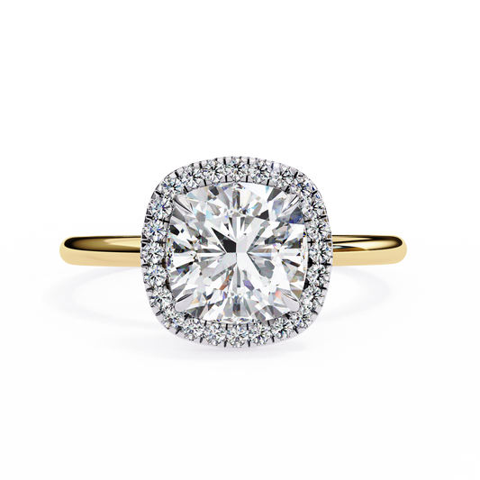 Cushion Halo Engagement Ring | Micro-Pavé Cushion Frame, Slim Band | Moissanite or Lab-Grown Diamond | Solid Gold or Platinum