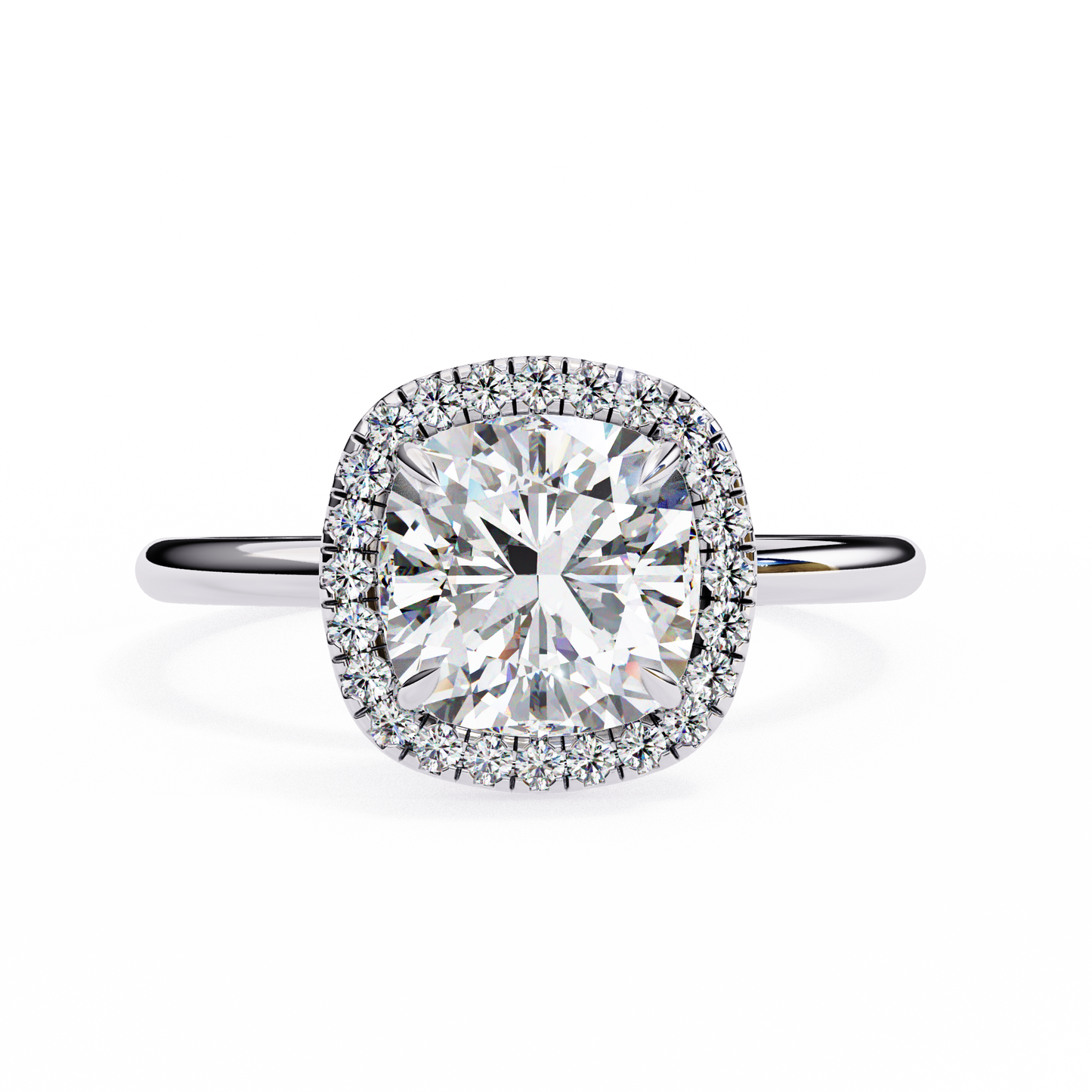 Cushion Halo Engagement Ring | Micro-Pavé Cushion Frame, Slim Band | Moissanite or Lab-Grown Diamond | Solid Gold or Platinum