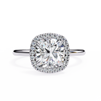 Cushion Halo Engagement Ring | Micro-Pavé Cushion Frame, Slim Band | Moissanite or Lab-Grown Diamond | Solid Gold or Platinum