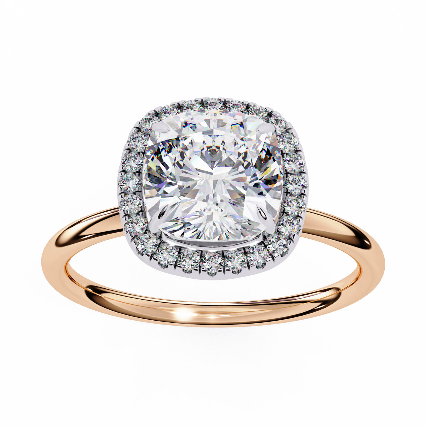 Cushion Halo Engagement Ring | Micro-Pavé Cushion Frame, Slim Band | Moissanite or Lab-Grown Diamond | Solid Gold or Platinum