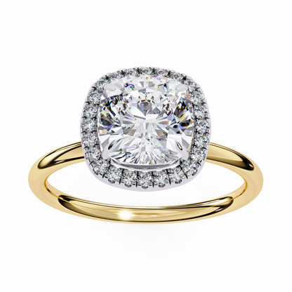 Cushion Halo Engagement Ring | Micro-Pavé Cushion Frame, Slim Band | Moissanite or Lab-Grown Diamond | Solid Gold or Platinum