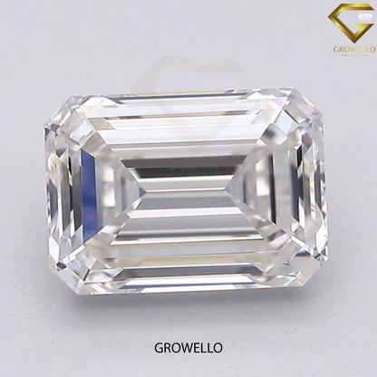 Rectangular cut diamond on a gray background with 'Growello' branding.