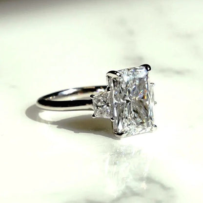 3.5 CT Radiant Cut Moissanite Engagement Ring Three Stone Diamond Wedding Ring Baguette Cut Moissanite Ring Anniversary Gifts For Women.