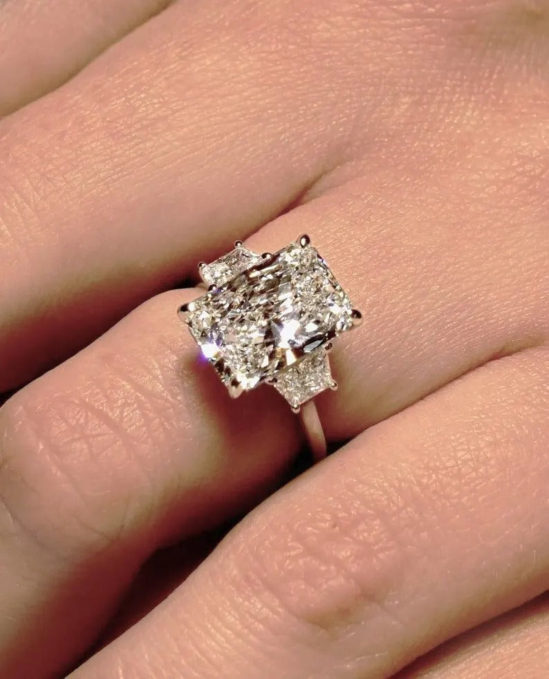 3.5 CT Radiant Cut Moissanite Engagement Ring Three Stone Diamond Wedding Ring Baguette Cut Moissanite Ring Anniversary Gifts For Women.