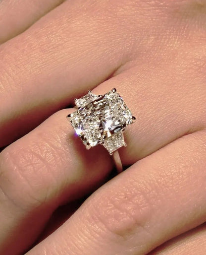 3.5 CT Radiant Cut Moissanite Engagement Ring Three Stone Diamond Wedding Ring Baguette Cut Moissanite Ring Anniversary Gifts For Women.