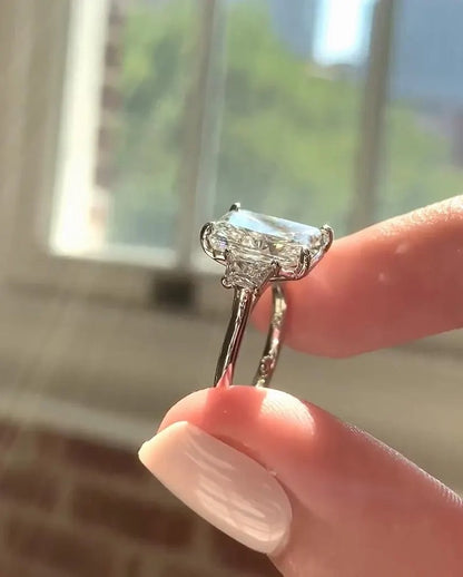3.5 CT Radiant Cut Moissanite Engagement Ring Three Stone Diamond Wedding Ring Baguette Cut Moissanite Ring Anniversary Gifts For Women.