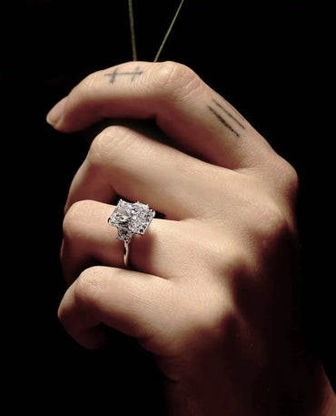 3.5 CT Radiant Cut Moissanite Engagement Ring Three Stone Diamond Wedding Ring Baguette Cut Moissanite Ring Anniversary Gifts For Women.