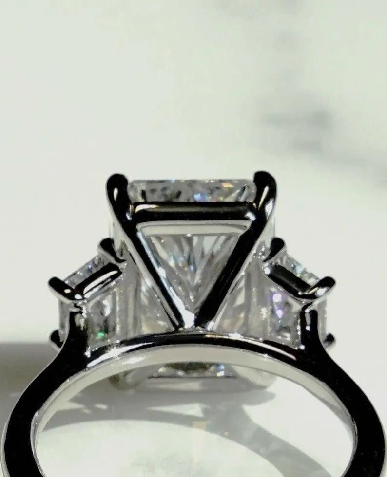 3.5 CT Radiant Cut Moissanite Engagement Ring Three Stone Diamond Wedding Ring Baguette Cut Moissanite Ring Anniversary Gifts For Women.