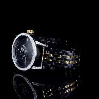 Luxury Two-Tone Lion Dial Watch – Diamond Bezel | Versace Style Men's Wristwatch