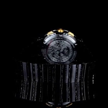 Luxury Chronograph Iced-Out Watch – Black & Gold Dial | Diamond Bezel Versace Style Men's Watch