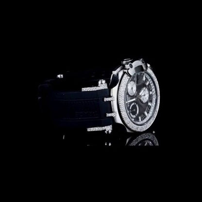 “Men’s Luxury Iced Out Chronograph Watch with Rubber Strap – Diamond Bezel Sport Watch”
