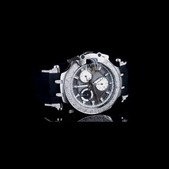 “Men’s Luxury Iced Out Chronograph Watch with Rubber Strap – Diamond Bezel Sport Watch”