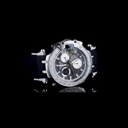 “Men’s Luxury Iced Out Chronograph Watch with Rubber Strap – Diamond Bezel Sport Watch”