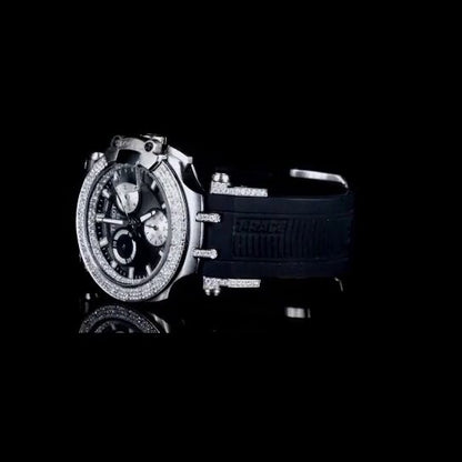 “Men’s Luxury Iced Out Chronograph Watch with Rubber Strap – Diamond Bezel Sport Watch”