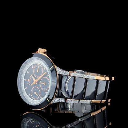 Titan Edge Blue Dial Luxury Watch with Round Lab-Grown Moissanite Diamond Bezel – Ultra-Slim Silver Timepiece for Men