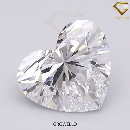 Heart-shaped diamond with 'Growello' branding on a light gray background