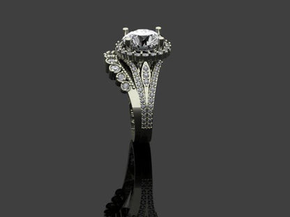 Custom 3CT Lab-Grown Diamond Flower Engagement Ring with Matching 10-Stone Curved Band – 14K White Gold