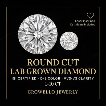 1–10 Ct Round Cut Lab Grown Diamond | IGI Certified | VVS–VS D–E | Loose Diamond for Engagement Rings Center Stone Bridal Anniversary Gifts
