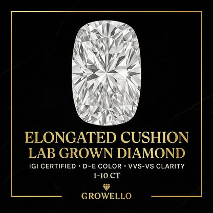 1–10 Ct Elongated Cushion Lab Grown Diamond | IGI Certified | VVS–VS D–E | Loose Diamond for Engagement Ring Center Stone Bridal Gift Luxury