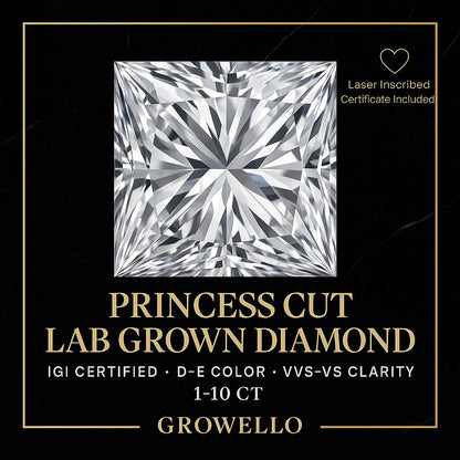 1–10 Ct Princess Cut Lab Grown Diamond | IGI Certified | VVS–VS D–E | Loose Diamond for Engagement Ring Center Stone Bridal Anniversary Gift