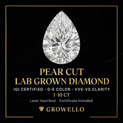 1–10 Carat Pear Cut Lab Grown Diamond | IGI Certified | VVS–VS D–E | Loose Diamond for Engagement Ring Center Stone Bridal Anniversary Gifts