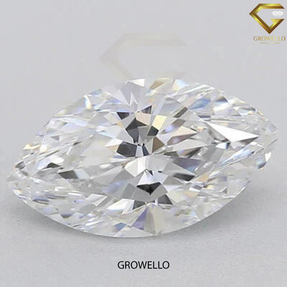 Marquise-shaped diamond with 'Growello' branding on a gray background