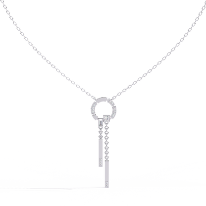 Circle Lariat Bar Drop Necklace | Minimal Y Pendant with Princess-Cut Accents | Lab-Grown Diamond/Moissanite | Solid Gold or Platinum