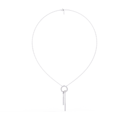 Circle Lariat Bar Drop Necklace | Minimal Y Pendant with Princess-Cut Accents | Lab-Grown Diamond/Moissanite | Solid Gold or Platinum