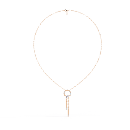 Circle Lariat Bar Drop Necklace | Minimal Y Pendant with Princess-Cut Accents | Lab-Grown Diamond/Moissanite | Solid Gold or Platinum