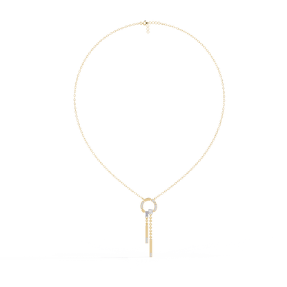 Circle Lariat Bar Drop Necklace | Minimal Y Pendant with Princess-Cut Accents | Lab-Grown Diamond/Moissanite | Solid Gold or Platinum