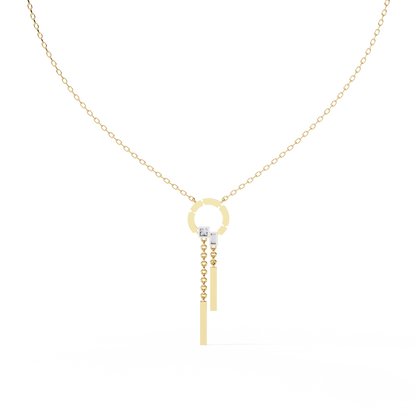Circle Lariat Bar Drop Necklace | Minimal Y Pendant with Princess-Cut Accents | Lab-Grown Diamond/Moissanite | Solid Gold or Platinum