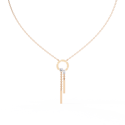 Circle Lariat Bar Drop Necklace | Minimal Y Pendant with Princess-Cut Accents | Lab-Grown Diamond/Moissanite | Solid Gold or Platinum