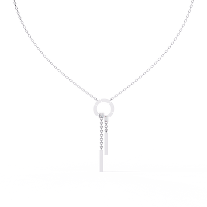 Circle Lariat Bar Drop Necklace | Minimal Y Pendant with Princess-Cut Accents | Lab-Grown Diamond/Moissanite | Solid Gold or Platinum