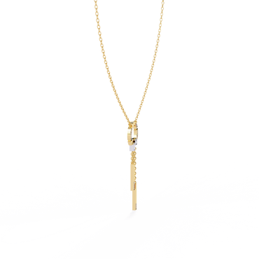 Circle Lariat Bar Drop Necklace | Minimal Y Pendant with Princess-Cut Accents | Lab-Grown Diamond/Moissanite | Solid Gold or Platinum