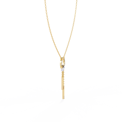 Circle Lariat Bar Drop Necklace | Minimal Y Pendant with Princess-Cut Accents | Lab-Grown Diamond/Moissanite | Solid Gold or Platinum