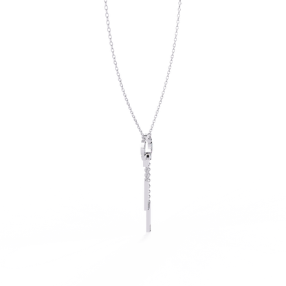 Circle Lariat Bar Drop Necklace | Minimal Y Pendant with Princess-Cut Accents | Lab-Grown Diamond/Moissanite | Solid Gold or Platinum