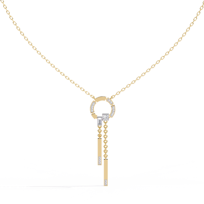 Circle Lariat Bar Drop Necklace | Minimal Y Pendant with Princess-Cut Accents | Lab-Grown Diamond/Moissanite | Solid Gold or Platinum