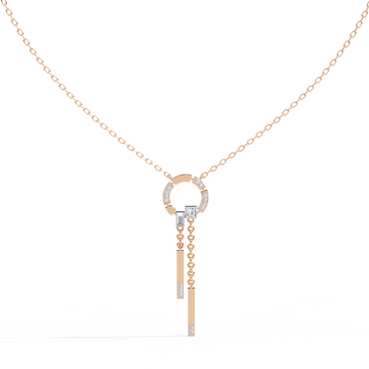 Circle Lariat Bar Drop Necklace | Minimal Y Pendant with Princess-Cut Accents | Lab-Grown Diamond/Moissanite | Solid Gold or Platinum