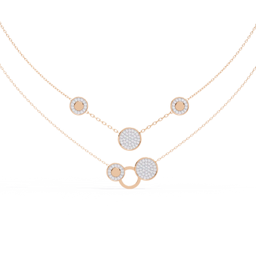 Layered Circle Station Necklace | Double-Strand Pavé Disc Dots & Interlocking Rings | Lab-Grown Diamond/Moissanite | Solid Gold or Platinum