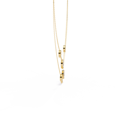 Layered Circle Station Necklace | Double-Strand Pavé Disc Dots & Interlocking Rings | Lab-Grown Diamond/Moissanite | Solid Gold or Platinum